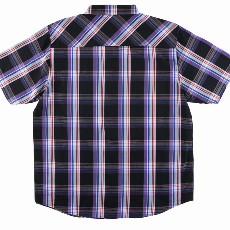LRG エルアールジー チェック柄 パープル 紫 Purple 半袖 ボタンシャツ