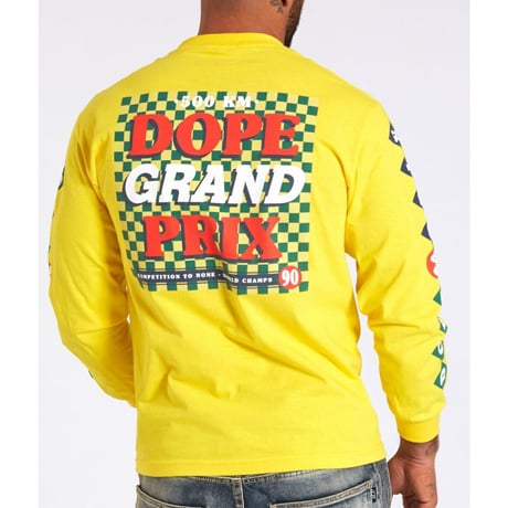 日本未入荷 DOPE ドープ 長袖 Ｔシャツ ロンＴ グランプリ GRAND PRIX ワールドシリーズ 黄色 ステッカー付