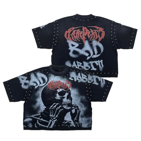 カリフォルニア発 Rare Peace レアピース Bad Face Mask クロップドTシャツ ラインストーン (CropT21)