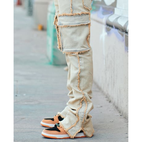 海外限定 KDNK ディーケーエヌケー Raw Cargo Flare Stacked Jeans カーゴ  フレア スタックド ジーンス (JNS55)