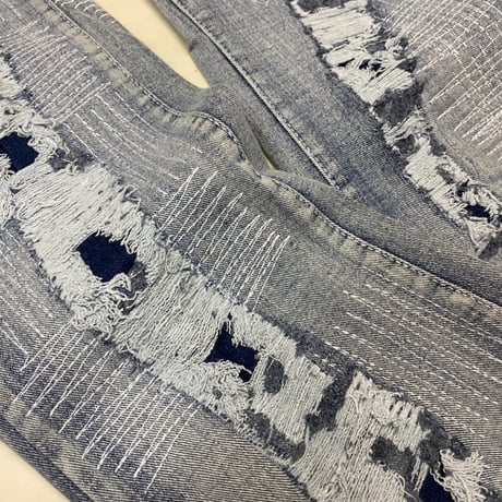 R3BEL RIPPED RUST STACKED FLARE DENIM スタックド フレアジーンズ ストレッチ (JNS3)