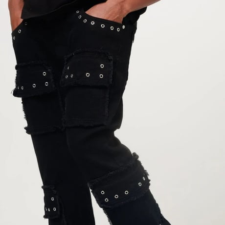 米国ブランド FWRD Denim NY アイレット スタックド デニム Eyelet Stacked Jeans ジェットブラック (JNS141)
