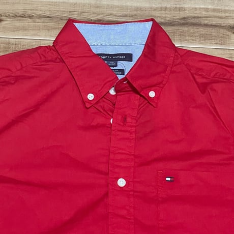 USAモデル TOMMY HILFIGER トミーヒルフィガー 半袖 ボタンダウンシャツ 赤 クラシックフィット