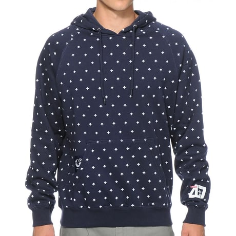 【2XL】 LRG エルアールジー 総柄 プルオーバー パーカー 紺 リフレクティブプリント