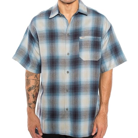 アメリカ製 CALTOP キャルトップ 半袖 オンブレチェックシャツ SKYBLUE GRAY スカイブルー グレー (SBS41)