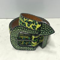 Leopard ヒョウ柄 ラインストーン ブリンブリン ベルト Bling Bling Rhinestone Belt 緑 (BELT14)