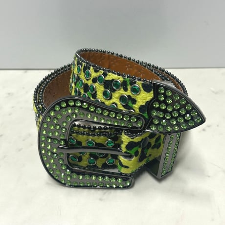 Leopard ヒョウ柄 ラインストーン ブリンブリン ベルト Bling Bling Rhinestone Belt 緑 (BELT14)