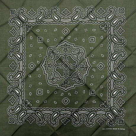 日本製 ペイズリー バンダナ Paisley Bandana 大判サイズ 綿100% モスグリーン (BNDN78)