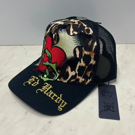 USA仕様 Ed Hardy エドハーディ Leopade Sacred Heart ハート メッシュ トラッカーキャップ ヒョウ柄 (EDC9)