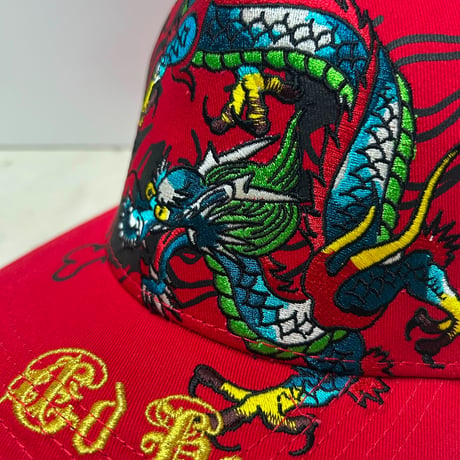 USA仕様 Ed Hardy エドハーディ Embroidered Dragon 刺繍 龍 メッシュ トラッカーキャップ 赤 (EDC6)