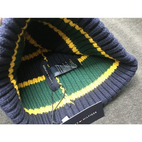 海外限定 トミーヒルフィガー TOMMY HILFIGER ニットキャップ アイビーボーダー BIGフラッグ刺繍