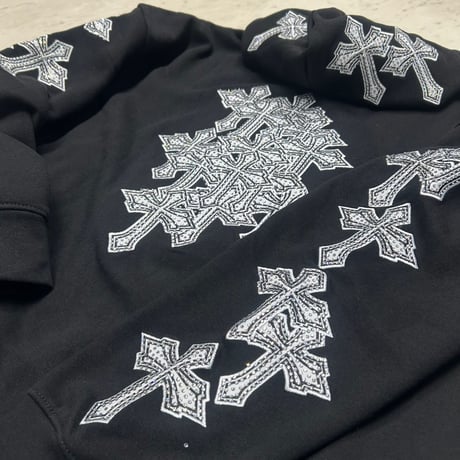 米国ブランド FWRD Denim NY クリスタル テンプル 十字架 パーカ Crystalized Templar 黒 (Hdy101)