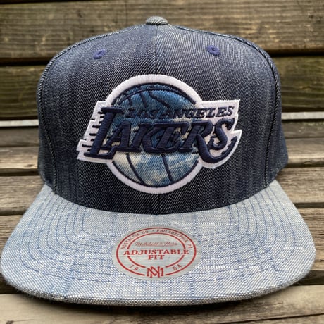 Mitchell&Ness ミッチェル&ネス LA ロサンゼルス Lakers レイカーズ 公式 スナップバックキャップ NBA デニム インディゴ バスケ