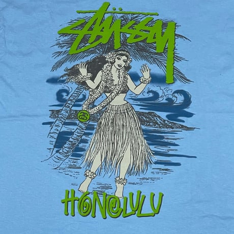 【M】ハワイ限定 Stussy ステューシー 半袖 Honolulu ホノルル Tシャツ 水色 HAWAII (58)