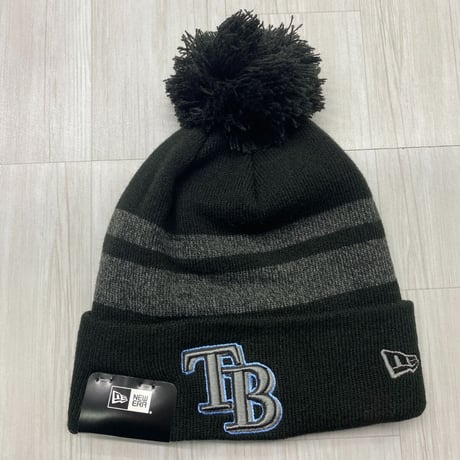 NEWERA USA ニューエラ MLB タンパベイ レイズ TB Rays ポンポン付き ニット帽 黒