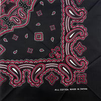 日本製 ペイズリー バンダナ Paisley Bandana 大判サイズ 綿100% 黒 赤 (BNDN67)