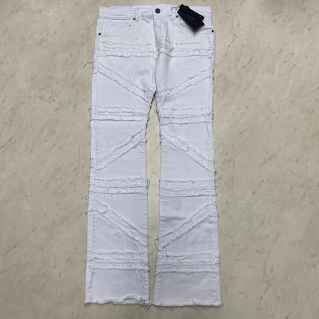 米国ブランド FWRD Denim NY ハイダメージ スタックドフレア デニム Stacked Jeans ホワイト (JNS65)