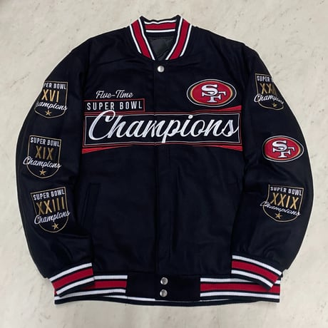 海外限定 NFL JHデザイン SF 49ers サンフランシスコ フォーティナイナーズ チャンピオンズ リバーシブル スタジャン