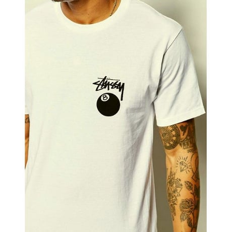 Stussy ステューシー 8Ball エイトボール PIG ピグメント ビンテージ加工 ナチュラル 白