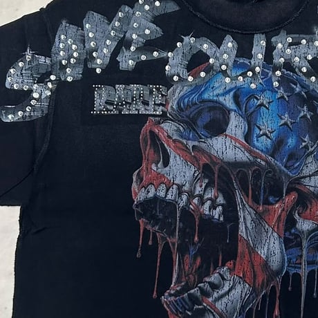 カリフォルニア発 Rare Peace レアピース End Of Era オーバーサイズ ラインスト―ン クロップドTシャツ (CropT41)