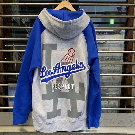 LAX発  LosAngels RESPECT ロサンゼルス リスペクト グラフィック プルオーバー パーカー LA バイカラー