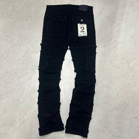 米国ブランド FWRD Denim NY スリムフィット Patchwork True Stacked Denim スタックドデニム ジェットブラック (JNS144)