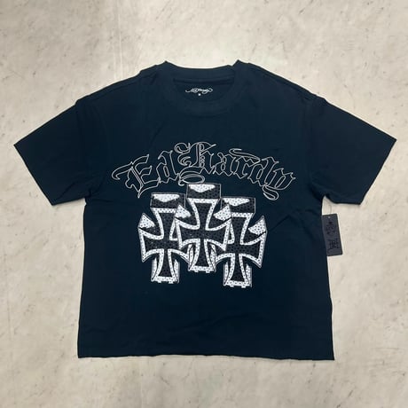 USA仕様 Ed Hardy エドハーディ Crosses Rhinestone Boxy Cropped T ラインストーン クロップ Tシャツ (EdT5)