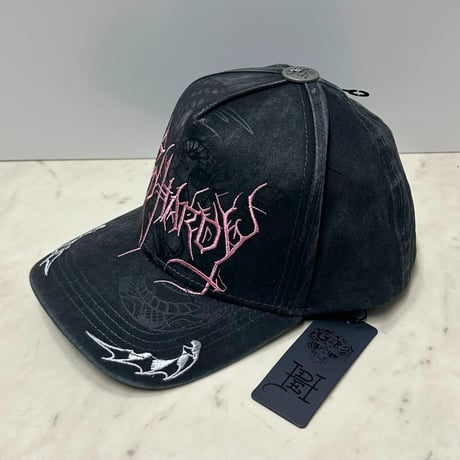 USA仕様 Ed Hardy エドハーディ Cyber Logo Satin 刺繍 メッシュ トラッカーキャップ ウォッシュグレー (EDC12)
