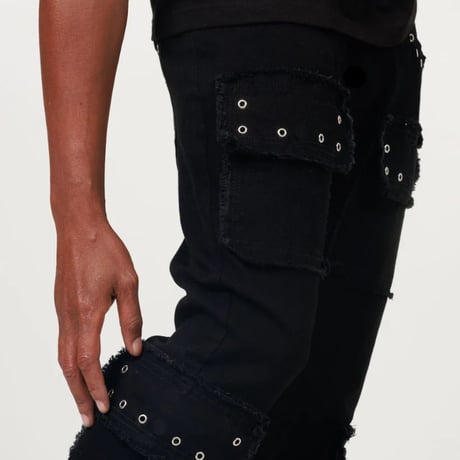 米国ブランド FWRD Denim NY アイレット スタックド デニム Eyelet Stacked Jeans ジェットブラック (JNS141)