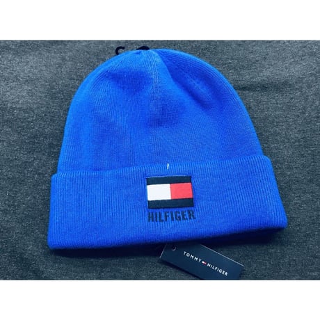 海外限定 トミーヒルフィガー TOMMY HILFIGER ニットキャップ 厚手 コットン100％ ロイヤルブルー