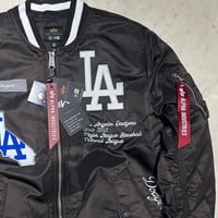 米国仕様 New Era ニューエラ Alpha Industries アルファインダストリーズ MLB LA ドジャース MA-1 ジャケット 茶 (JH-51)