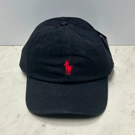 POLO RALPH LAUREN ラルフローレン Iconic Ball Cap ポニーロゴ アイコニック ダッドキャップ 黒/赤ロゴ (RLC4)