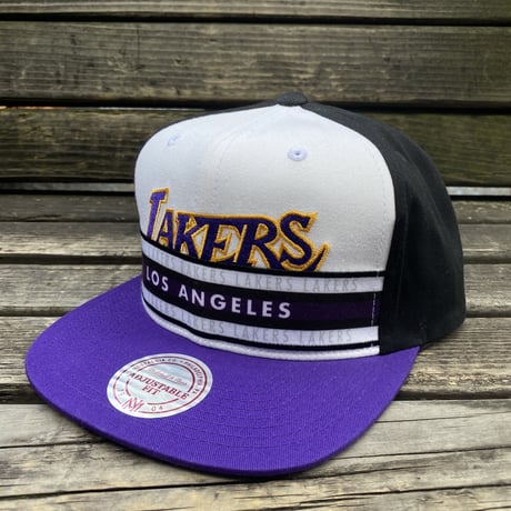 Mitchell&Ness ミッチェル&ネス LA ロサンゼルス Lakers レイカーズ 公式 Stripz スナップバックキャップ