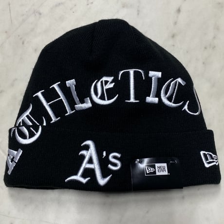 NEWERA ニューエラ MLB ゴシック調 ブラックレター ニット帽 オークランド アスレチックス Athletics