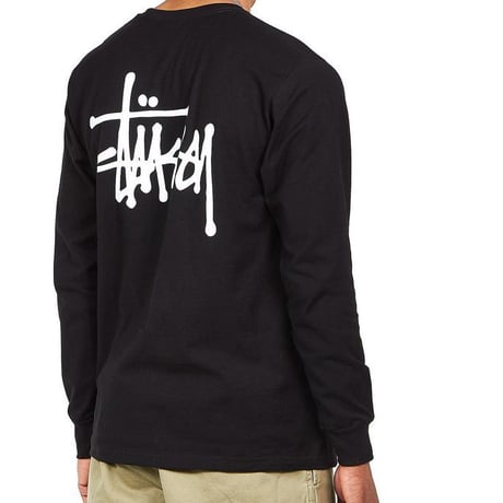Stussy ステューシー 王道 BASIC ベーシックロゴ ショーンフォント 長袖 Tシャツ ロンT 黒