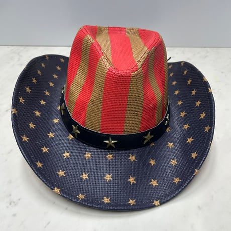 つば広 ウエスタンハット Cowboy Hat カウボーイハット 星条旗 ヴィンテージテイスト (CBH3)