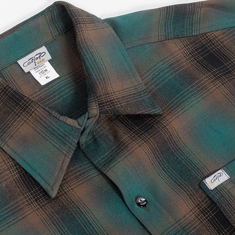 アメリカ製 CALTOP キャルトップ 半袖 オンブレチェックシャツ GREEN BROWN 緑 茶色 (SBS45)