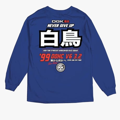 DGK ディージーケー 長袖 Tシャツ ロンT 白鳥 PolePosition 西海岸レーシング  LA ストリート 青