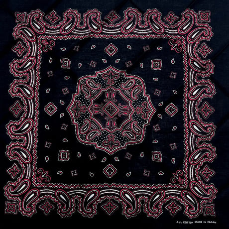 日本製 ペイズリー バンダナ Paisley Bandana 大判サイズ 綿100% 黒 赤 (BNDN67)
