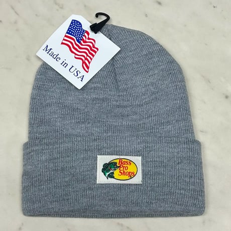 アメリカ製 全米最大級のアウトドアブランド Bass Pro Shops バスプロショップス ロゴラベル ニット帽 Hグレー (Bps92)