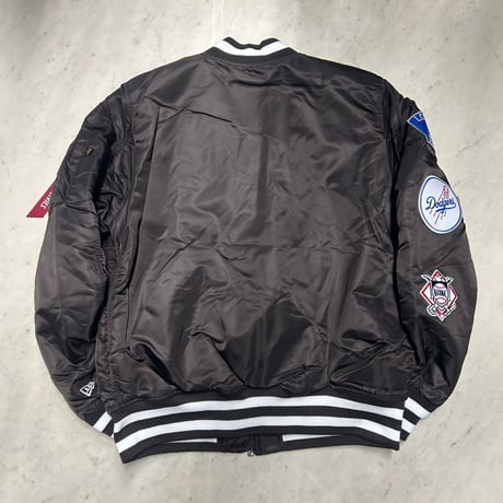 米国仕様 New Era ニューエラ Alpha Industries アルファインダストリーズ MLB LA ドジャース MA-1 ジャケット 茶