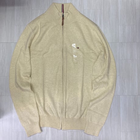 USAモデル TOMMY HILFIGER フルジップ モックネック コットンニットカーディガン  (R4F-39)