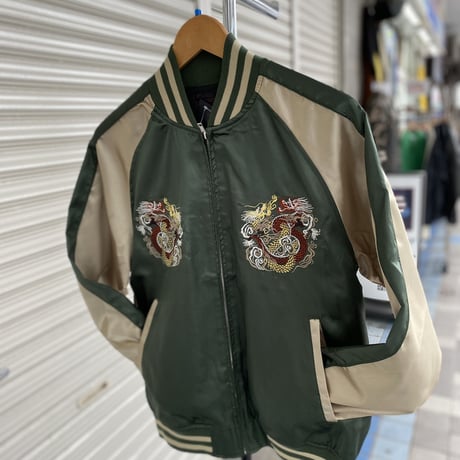 スカジャン Yokosuka刺繍入り 横須賀発祥 SUKAJAN  刺繍 ドラゴン DRAGON 緑 双龍