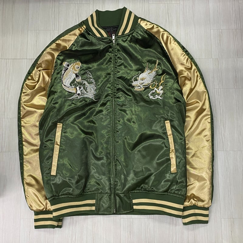 中綿入り Yokosuka刺繍入り スカジャン PUFF SUKAJAN 龍鯉 Dragon