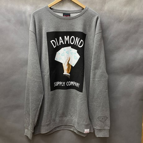 Diamond Supply ダイヤモンドサプライ  Cards クルーネック スウェット トレーナー ピスタグ付き グレー
