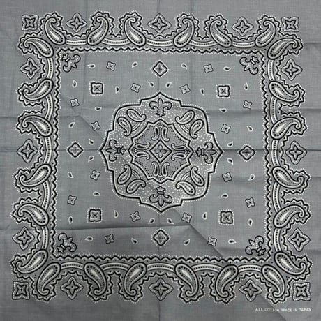 日本製 ペイズリー バンダナ Paisley Bandana 大判サイズ 綿100% グレー (BNDN69)