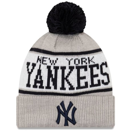 NEWERA ニューエラ NY ヤンキース ニット帽 ニットキャップ グレー ポンポン付 フリース MLB メジャー