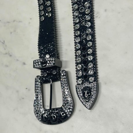 SKULL スカル リベット ラインストーン ブリンブリン ベルト Bling Bling Rhinestone Belt 黒 (BELT1)