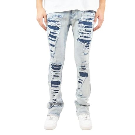 R3BEL RIPPED RUST STACKED FLARE DENIM スタックド フレアジーンズ ストレッチ (JNS3)
