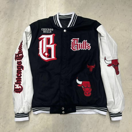米国仕様 JHデザイン NBA シカゴ ブルズ Bulls 公式 リバーシブル スタジアムジャンパー 黒 スタジャン (JH-1)